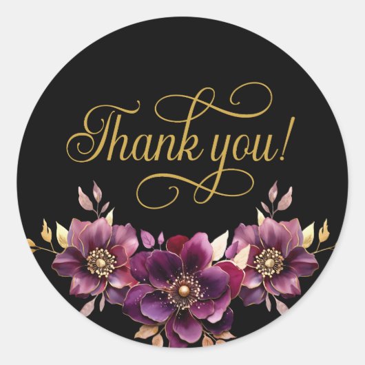 Elegant Floral Gold Script Vielen Dank Sticker (Vorderseite)