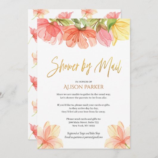 Elegant Floral Gold Script Watercolor Grüne Einladung (Vorne/Hinten)