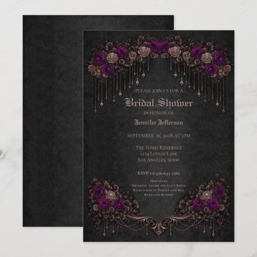 Elegant floral Gothic Bridal Shower Ankündigung (Vorne/Hinten)