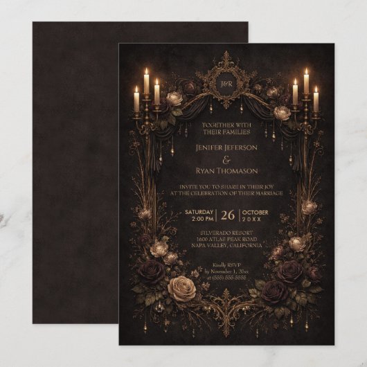 Elegant floral gothic halloween wedding Invitation Einladung (Vorne/Hinten)