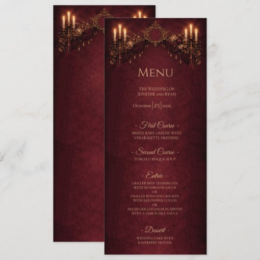 Elegant floral Gothic Halloween Wedding Menu Menükarte (Vorne/Hinten)