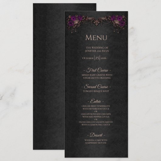 Elegant floral Gothic Halloween Wedding Menu Menükarte (Vorne/Hinten)