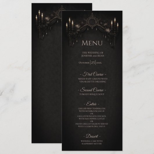 Elegant floral Gothic Halloween Wedding Menu Menükarte (Vorne/Hinten)
