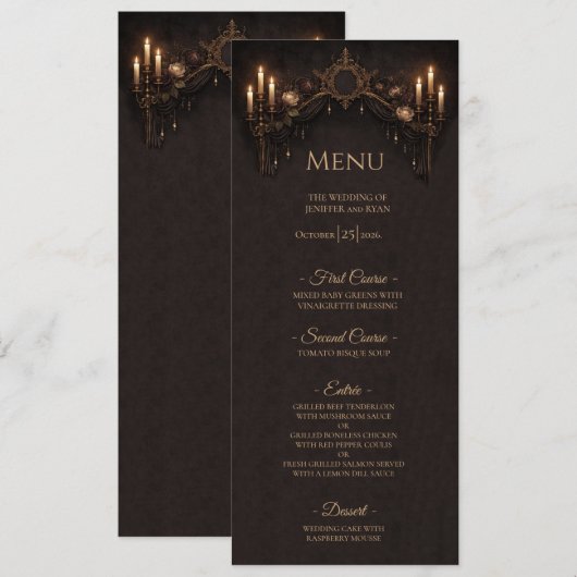 Elegant floral Gothic Halloween Wedding Menu Menükarte (Vorne/Hinten)