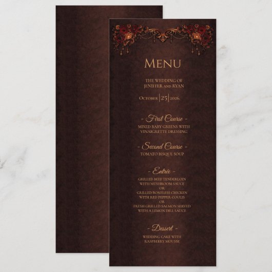 Elegant floral Gothic Halloween Wedding Menu Menükarte (Vorne/Hinten)