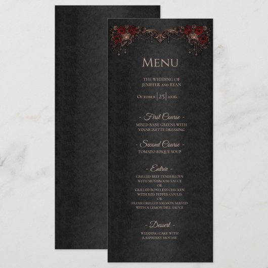 Elegant floral Gothic Halloween Wedding Menu Menükarte (Vorne/Hinten)