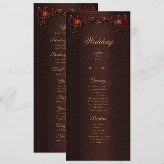 Elegant floral Gothic Halloween Wedding Program Menükarte (Vorne/Hinten)