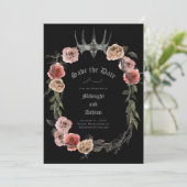 Elegant floral Gothic Save the Date (Stehend Vorderseite)