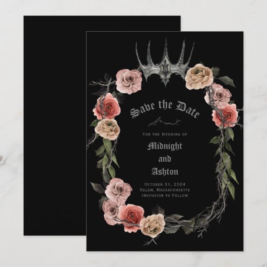 Elegant floral Gothic Save the Date (Vorne/Hinten)