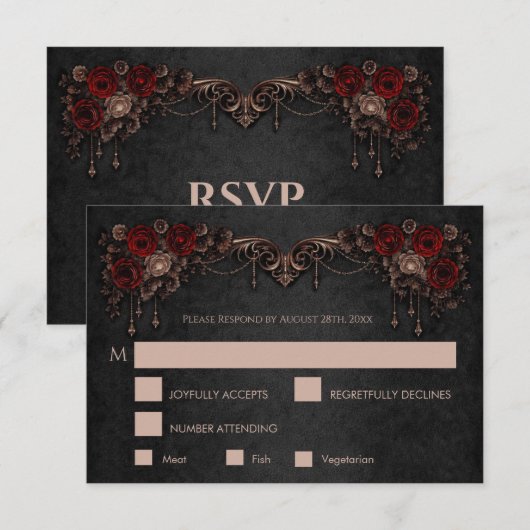 Elegant floral gothic Wedding RSVP Card Karte (Vorne/Hinten)