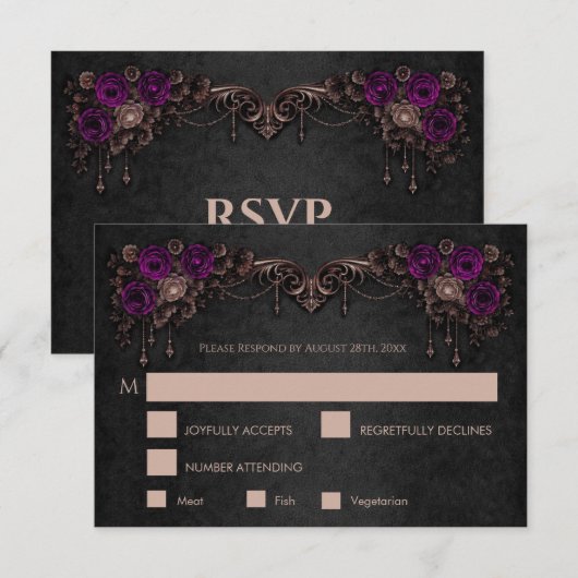 Elegant floral gothic Wedding RSVP Card Karte (Vorne/Hinten)