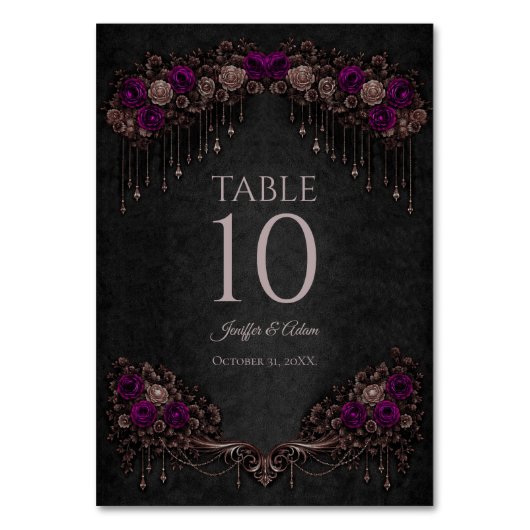 Elegant floral Gothic Wedding Table number Tischnummer (Vorderseite)