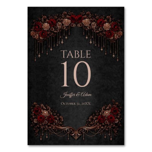 Elegant floral Gothic Wedding Table number Tischnummer (Vorderseite)