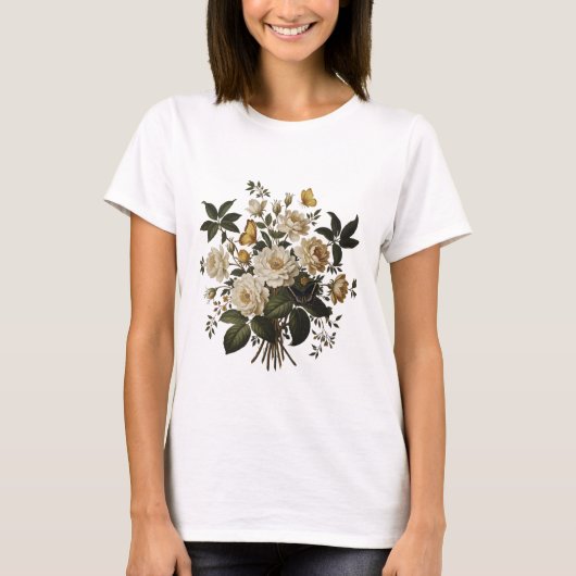 Elegant Floral Graphic & Butterfly T-Shirt (Vorderseite)
