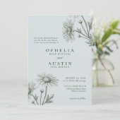 Elegant floral Green Daisy Sketch Wedding Invitati Einladung (Stehend Vorderseite)
