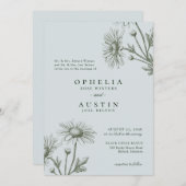 Elegant floral Green Daisy Sketch Wedding Invitati Einladung (Vorne/Hinten)