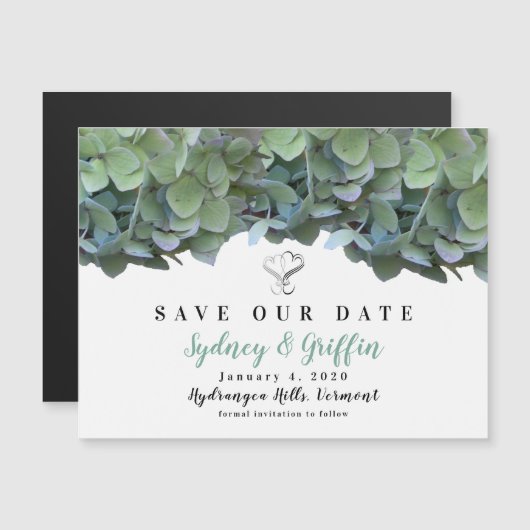 Elegant Floral Green Hydrangea Save Our Date Card Magneteinladung (Vorne/Hinten)
