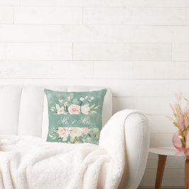 Elegant Floral Green Watercolor Mr. & Mrs. Rustic Kissen