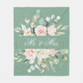 Elegant Floral Green Watercolor Mr. & Mrs. Wedding Fleecedecke (Vorderseite)