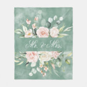 Elegant Floral Green Watercolor Mr. & Mrs. Wedding Fleecedecke (Vorderseite)