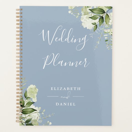 Elegant floral Greenery Dusty Blue Wedding Planer (Vorderseite)