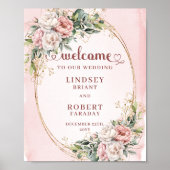 Elegant Floral Greenery Rose Gold Wedding Welcome Poster (Vorne)