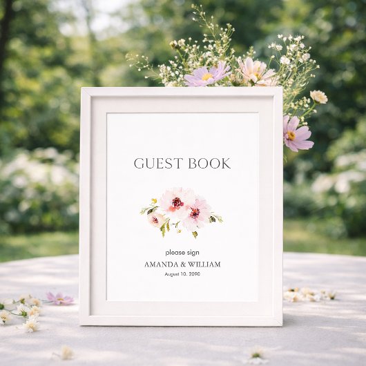 Elegant Floral Guest Book Sign Poster
