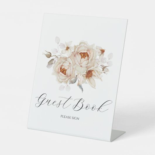 Elegant Floral Guest Book Sign Sockelschild (Vorderseite)