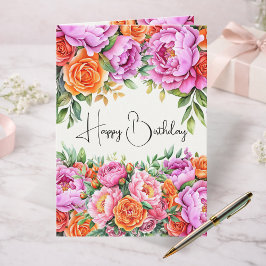 Elegant Floral Happy Birthday Card | Pink Peonies  Karte