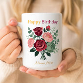 Elegant Floral Happy Birthday Personalized Name  Kaffeetasse