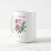 Elegant Floral Happy Birthday Personalized Name Kaffeetasse (Vorderseite Links)