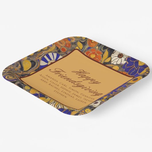 Elegant Floral Happy Friendsgiving Pappteller (Gewinkelt)