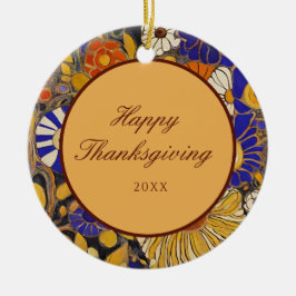 Elegant Floral Happy Thanksgiving Keramik Ornament