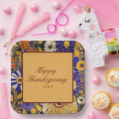 Elegant Floral Happy Thanksgiving Pappteller (Party)