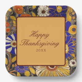Elegant Floral Happy Thanksgiving Pappteller