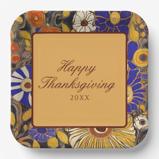 Elegant Floral Happy Thanksgiving Pappteller (Vorderseite)