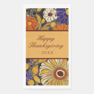 Elegant Floral Happy Thanksgiving Serviette