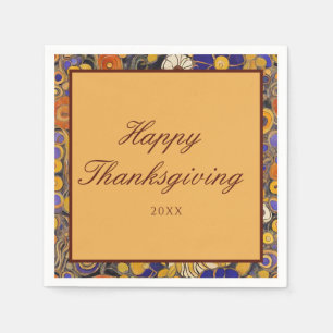Elegant Floral Happy Thanksgiving Serviette