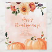 Elegant Floral Happy Thanksgiving Weinetikett (Einzelnes Label)