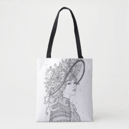 Elegant Floral Hat Lady Ink Sketch Tote Bag Tasche