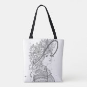Elegant Floral Hat Lady Ink Sketch Tote Bag Tasche (Rückseite)