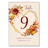 Elegant Floral Heart Boho Fall in Love Wedding Tischnummer (Rückseite)