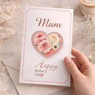 Elegant Floral Heart “Mum” Mother’s Day Card  Karte