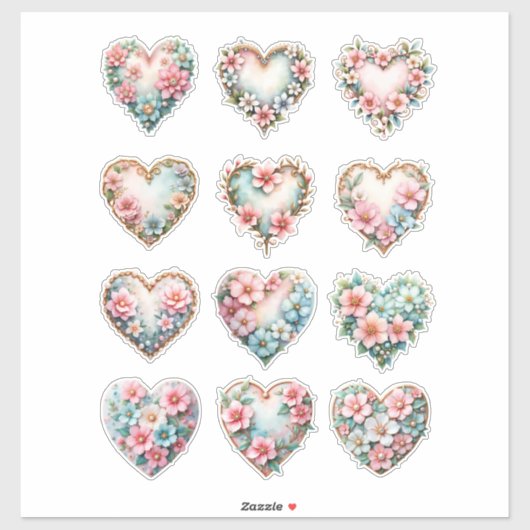 Elegant Floral Heart Sheet of Stickers Aufkleber (Blatt)