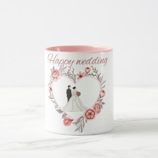 Elegant Floral Heart Wedding Couple Mug Tasse