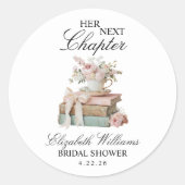 Elegant Floral Her Next Chapter Bridal Shower Runder Aufkleber (Vorderseite)