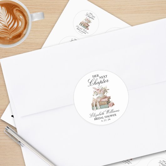 Elegant Floral Her Next Chapter Bridal Shower Runder Aufkleber