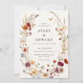 Elegant Floral Hochzeit im Herbst Boho Einladung (Vorderseite)