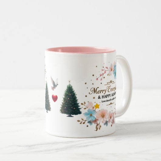Elegant Floral Holiday Coffee Cup Zweifarbige Tasse (VorderseiteRechts)