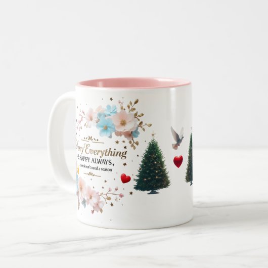 Elegant Floral Holiday Coffee Cup Zweifarbige Tasse (Vorderseite Links)
